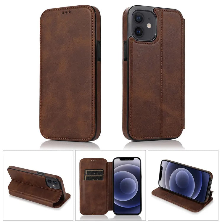 Retro PU Leather Flip Wallet Phone Case | Multi-Card Holder Magnetic Cover for iPhone 11, 12, XS, SE, 7, 8