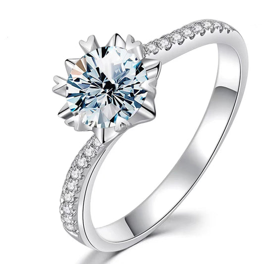 925 Sterling Silver Snowflake Moissanite Ring – Classic Twisted Arm Luxury 1/2 Ct Diamond Engagement Jewelry for Women Jayne