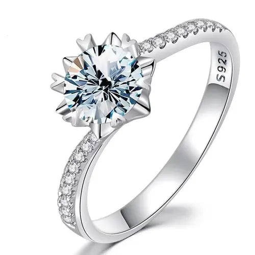 925 Sterling Silver Snowflake Moissanite Ring – Classic Twisted Arm Luxury 1/2 Ct Diamond Engagement Jewelry for Women Jayne