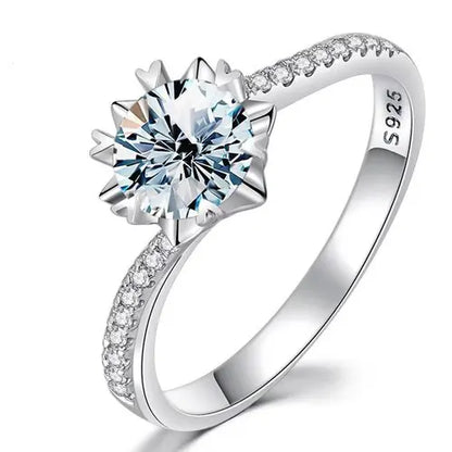 925 Sterling Silver Snowflake Moissanite Ring – Classic Twisted Arm Luxury 1/2 Ct Diamond Engagement Jewelry for Women Jayne