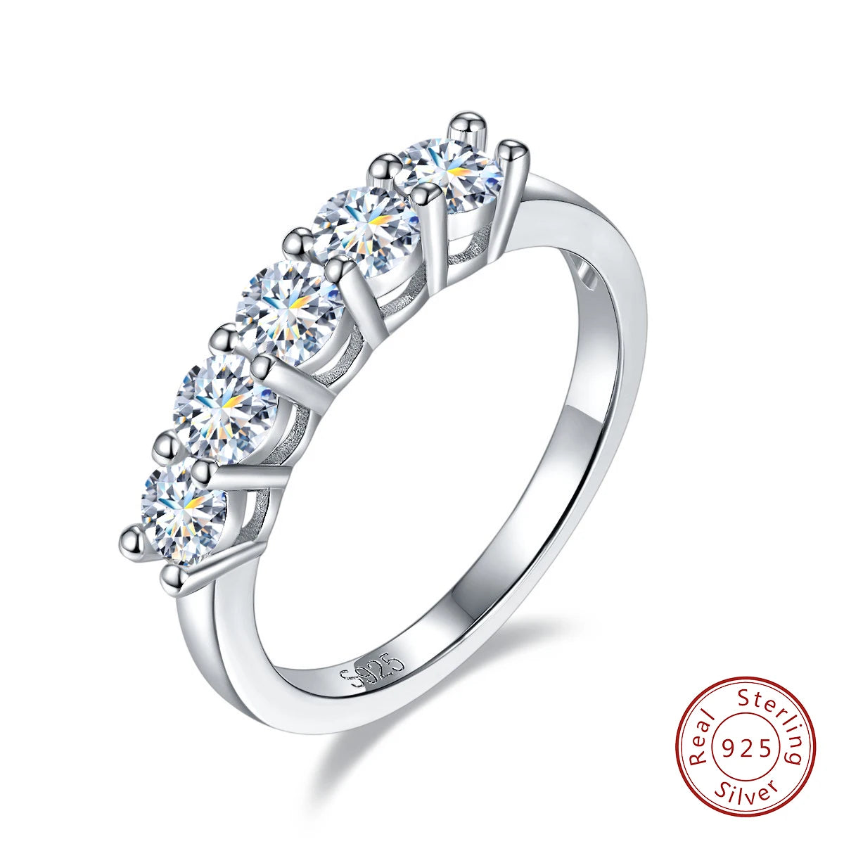 925 Sterling Silver 18K Gold Plated Moissanite Ring – 5-Stone 0.3ct Diamond Tennis Eternity Band for Engagement | Fine Jewelry Judith
