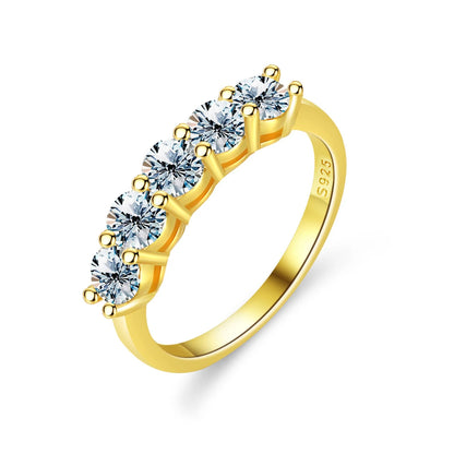 925 Sterling Silver 18K Gold Plated Moissanite Ring – 5-Stone 0.3ct Diamond Tennis Eternity Band for Engagement | Fine Jewelry Judith