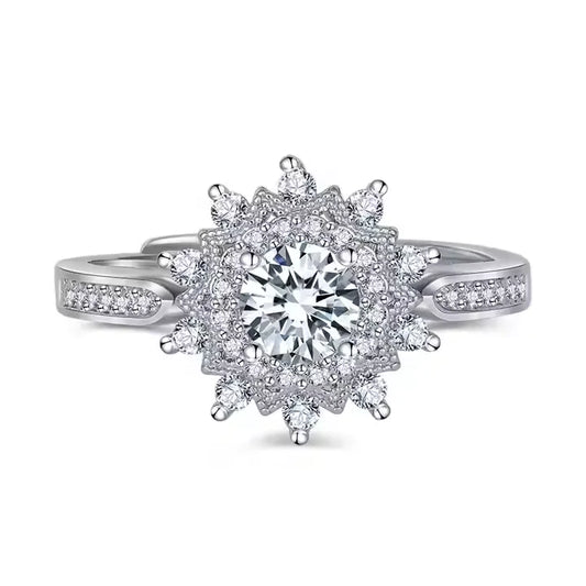 0.5 Carat Certified Moissanite Sunflower Ring – 925 Sterling Silver Wedding Jewelry for Women Joyce