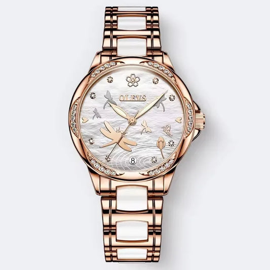 OLEVS 6610 Women's Luxury Mechanical Watch - Top Brand, Automatic Movement, Ceramic & Stainless Steel Band, Korean Style Reloj