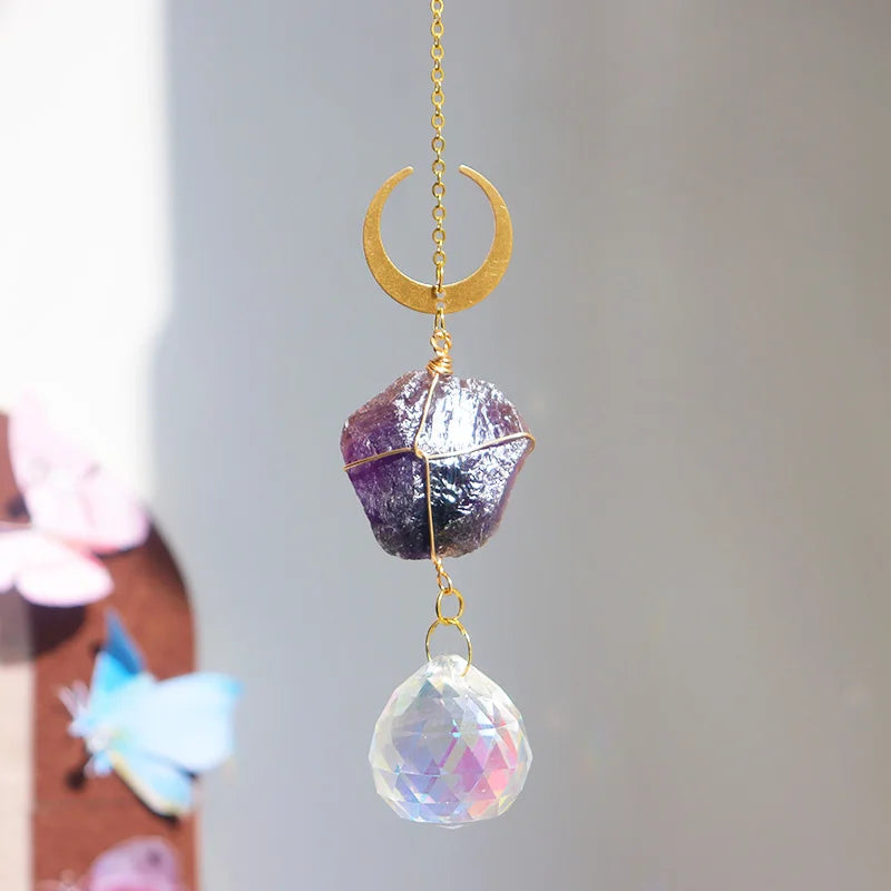 Natural Crystal Suncatcher | Raw Healing Crystals Hanging Sun Catcher for Home Décor & Positive Energy