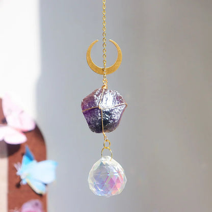 Natural Crystal Suncatcher | Raw Healing Crystals Hanging Sun Catcher for Home Décor & Positive Energy
