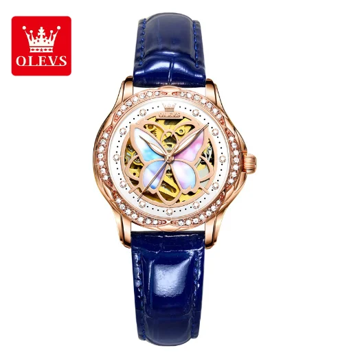 OLEVS 6615 Women's Diamond Mechanical Watch – Butterfly Hollow Design, Waterproof, Luxury Ladies Timepiece