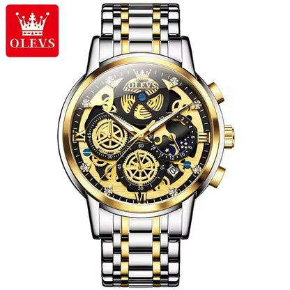 OLEVS 9947 Luxury Men's Watch - Gold Automatic Mechanical Quartz Sport Wristwatch, Waterproof High-End Business Design