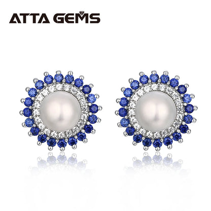 925 Sterling Silver Natural Pearl Jewelry Set for Women – Freshwater Pearl Stud Earrings & Sapphire Pendant Lirael