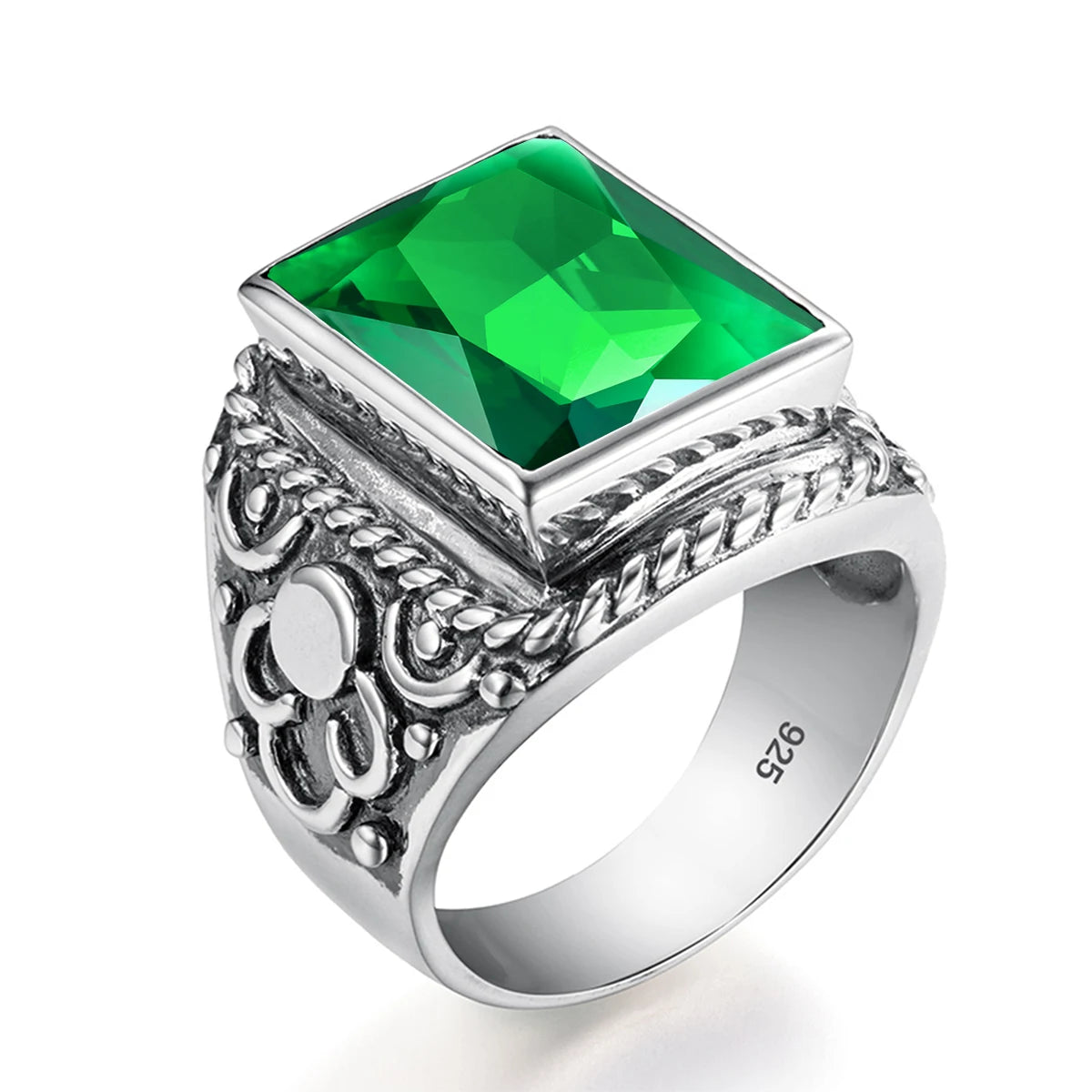 Vintage Filigree 925 Sterling Silver Men’s Ring – Turkish Black Agate Gemstone, Rhodium Plated Floral Design Andreas