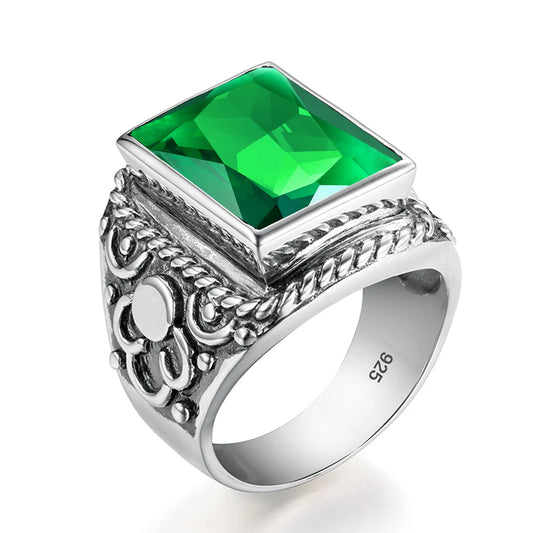 Vintage Filigree 925 Sterling Silver Men’s Ring – Turkish Black Agate Gemstone, Rhodium Plated Floral Design Andreas