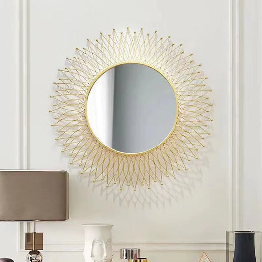 Modern Novel Design Large Decorative Wall Mirror – Gold Metal Frame Art for Living Room Indoor Decor