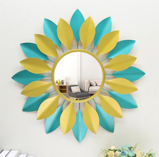 Metal Nordic Style Flower Shape Mirror – Modern Living Room Sofa Background Wall & Porch Decoration
