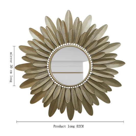 Large Gold Metal Frame Wall Art Mirror – Modern Feather Design Decorative Mirror for Living Room