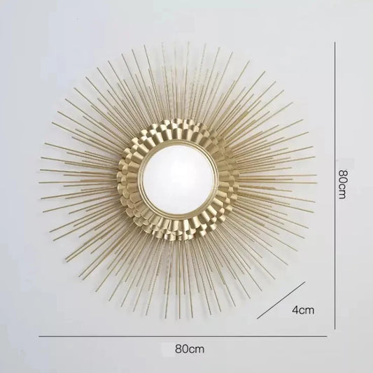 Sunburst Round Gold Frame Wall Mirror – Metal Art for Living Room Background and Home Decor