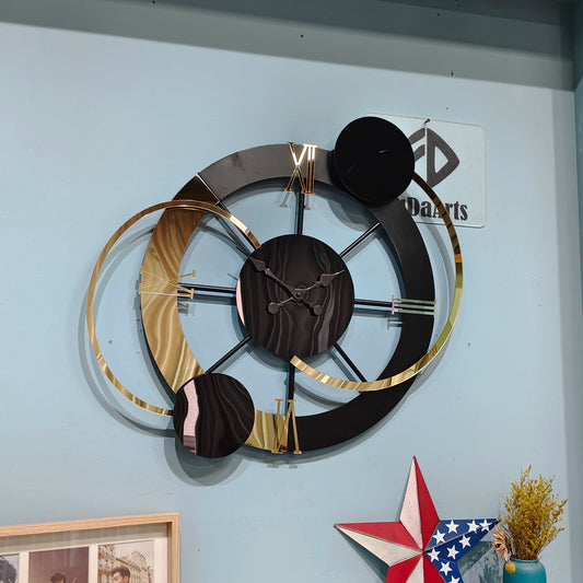 65x60cm Large Metal Frame Wall Clock – Minimalist Modern Black Needle Art Home Decor
