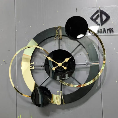 65x60cm Large Metal Frame Wall Clock – Minimalist Modern Black Needle Art Home Decor