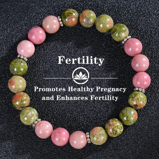 8mm Blue Veins Stone & Green Natural Stone Bracelet | Handmade Elastic Healing Beaded Jewelry with Flower Design Anaya