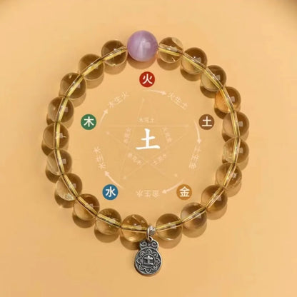 Men and Women's Five-Bracelet Set Golden Wood Water Fire Soil Balance Green Quartz Crystal Bangles