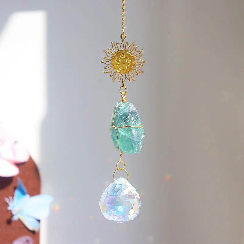 Natural Crystal Suncatcher | Raw Healing Crystals Hanging Sun Catcher for Home Décor & Positive Energy
