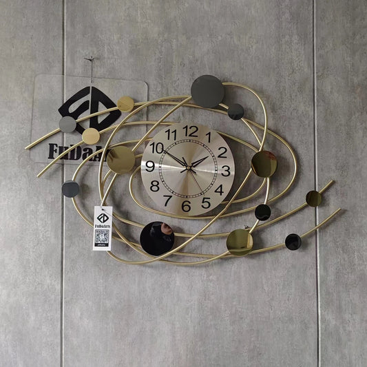 Large 3D Metal Wall Clock – Modern Iron Gold Decorative Designer Clock for Home Decor