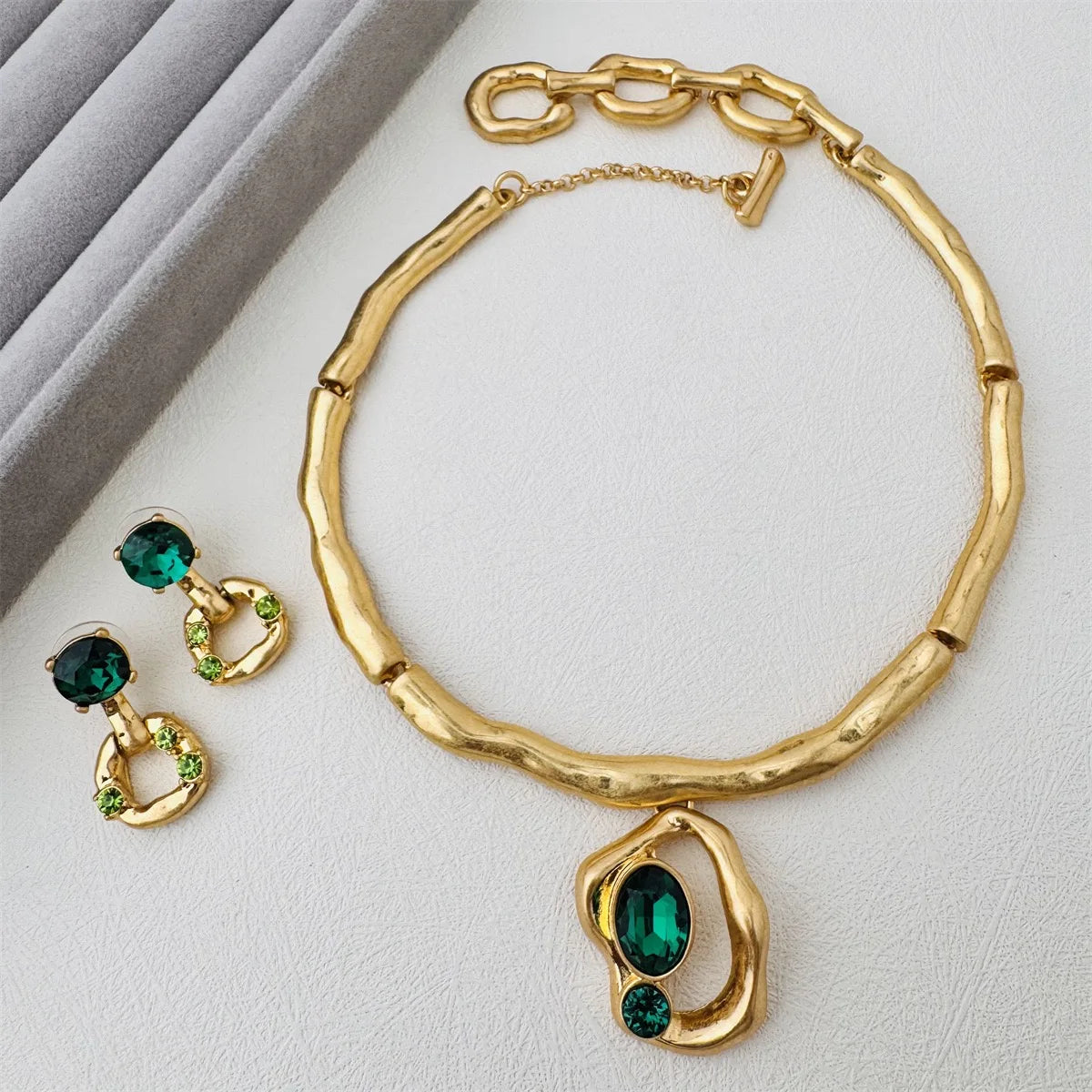 18K Gold Plated Crystal Geometric Necklace Set for Women – Luxury Statement Collar Necklace, Romantic Fashion Jewelry Alicia