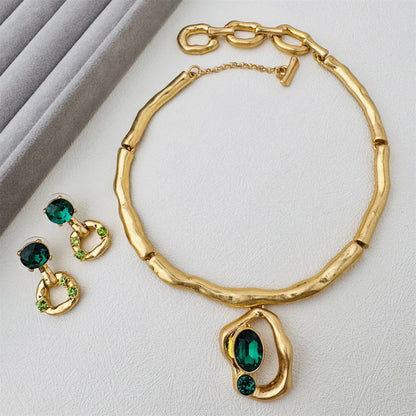 18K Gold Plated Crystal Geometric Necklace Set for Women – Luxury Statement Collar Necklace, Romantic Fashion Jewelry Alicia