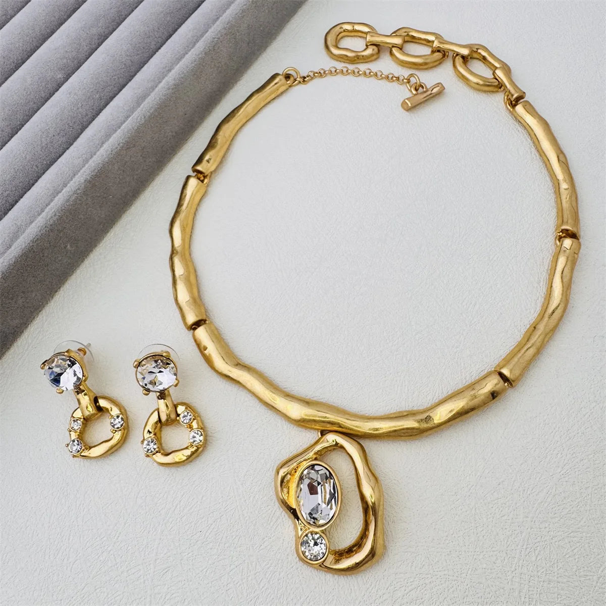 18K Gold Plated Crystal Geometric Necklace Set for Women – Luxury Statement Collar Necklace, Romantic Fashion Jewelry Alicia