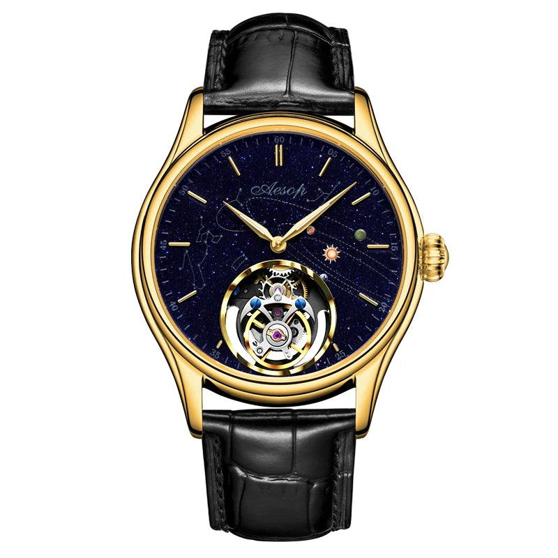 AESOP 7049 Luxury Men's Mechanical Watch – Real Flying Tourbillon, Manual Winding, Skeleton Design, Premium Wristwatch