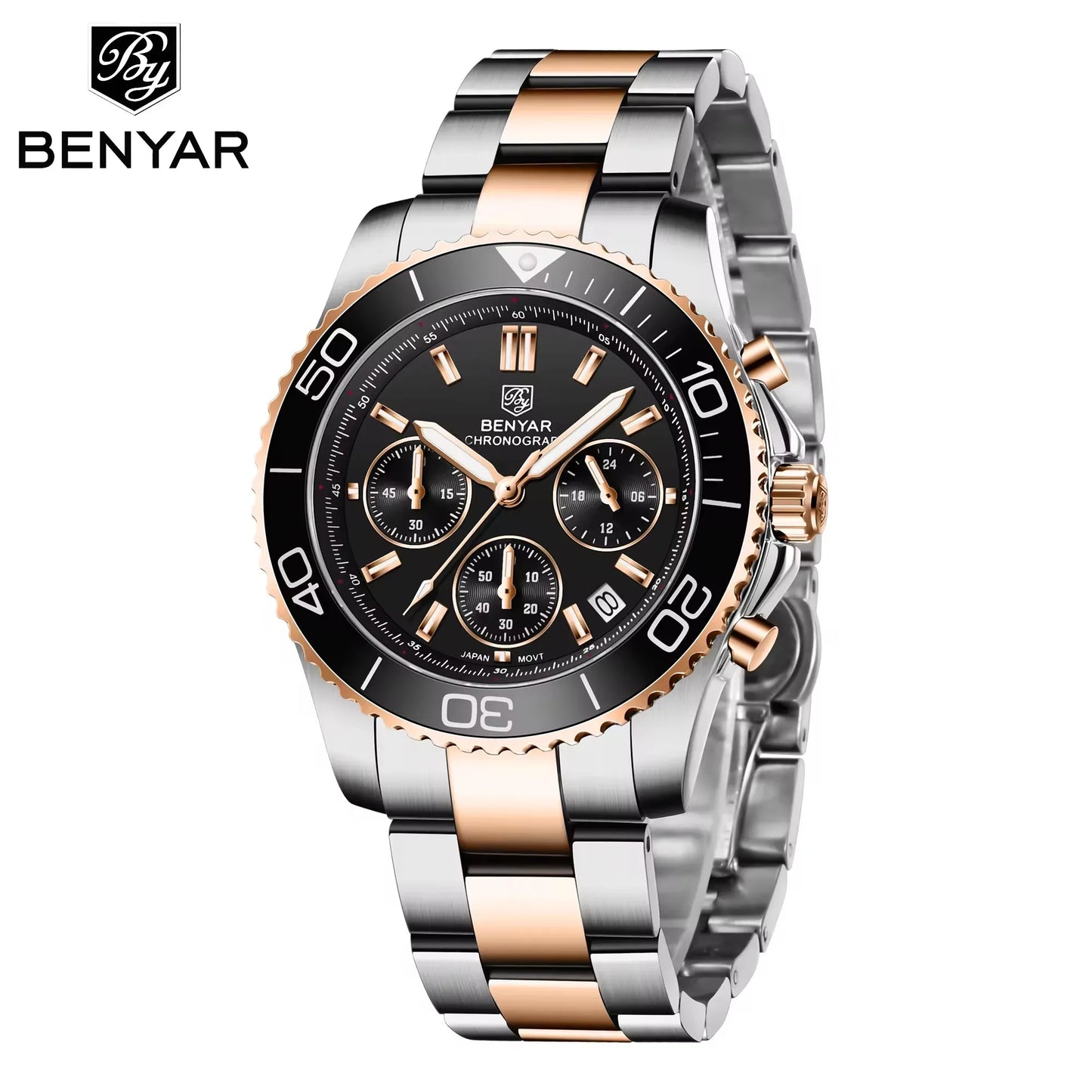 BENYAR S002 Square Luxury Men’s Quartz Watch – Stainless Steel Band, Citizen Movement