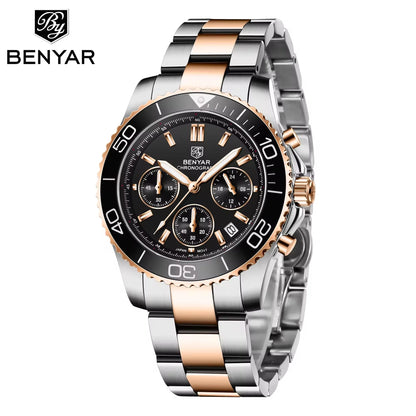BENYAR S002 Square Luxury Men’s Quartz Watch – Stainless Steel Band, Citizen Movement