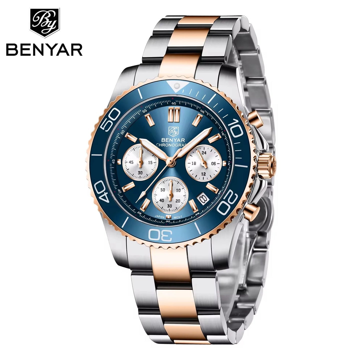 BENYAR S002 Square Luxury Men’s Quartz Watch – Stainless Steel Band, Citizen Movement