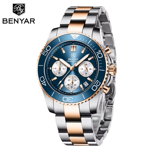 BENYAR S002 Square Luxury Men’s Quartz Watch – Stainless Steel Band, Citizen Movement