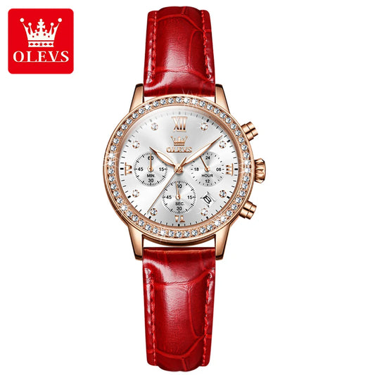 OLEVS 9933 Women's Luxury Quartz Watch - Elegant Leather Band, Stylish Analog Design for Ladies