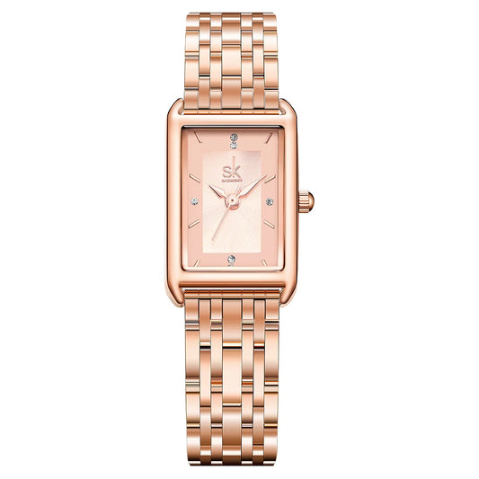 Shengke Luxury Ladies' Gold Watch - Fashion Steel Square Dial, Rectangle Design, Quality Brand Wristwatch Ruth