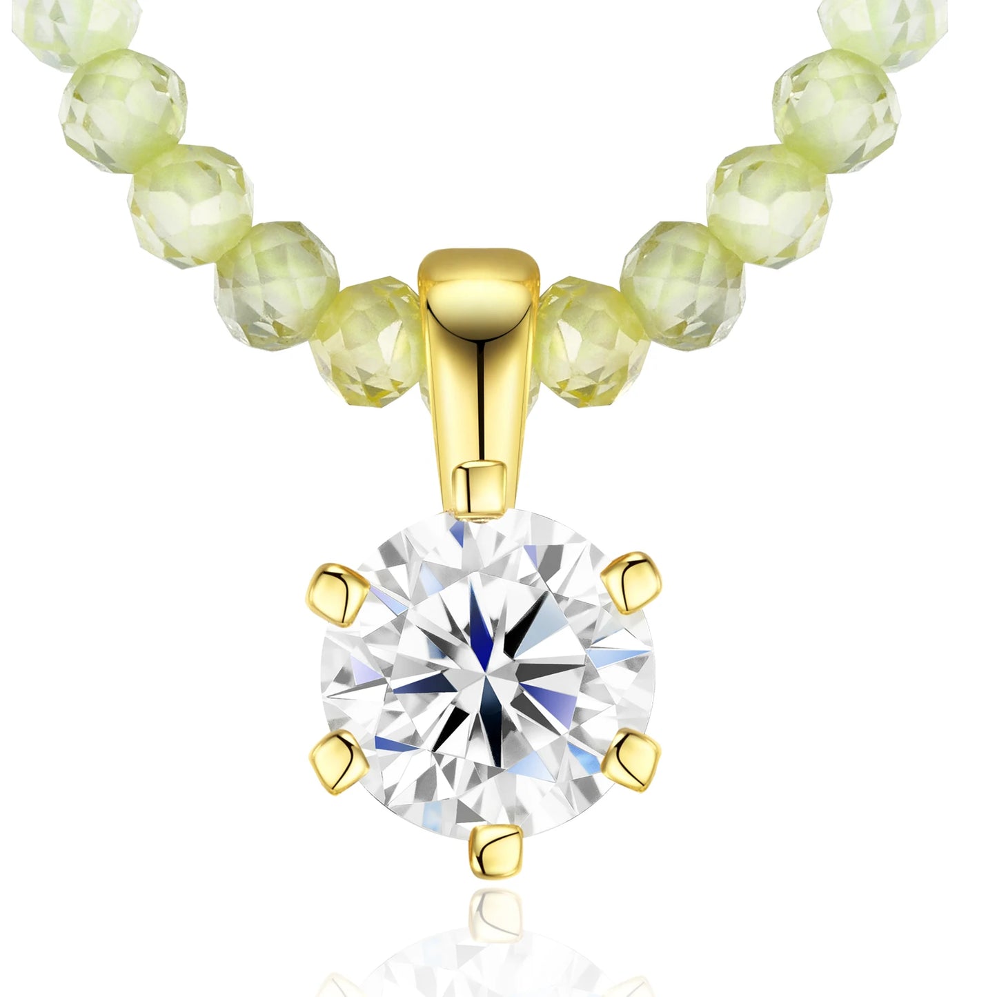 5mm Moissanite Beaded Layered Necklace for Women – 925 Sterling Silver, 18K Gold Plated, Cut Moissanite Pendant Sue