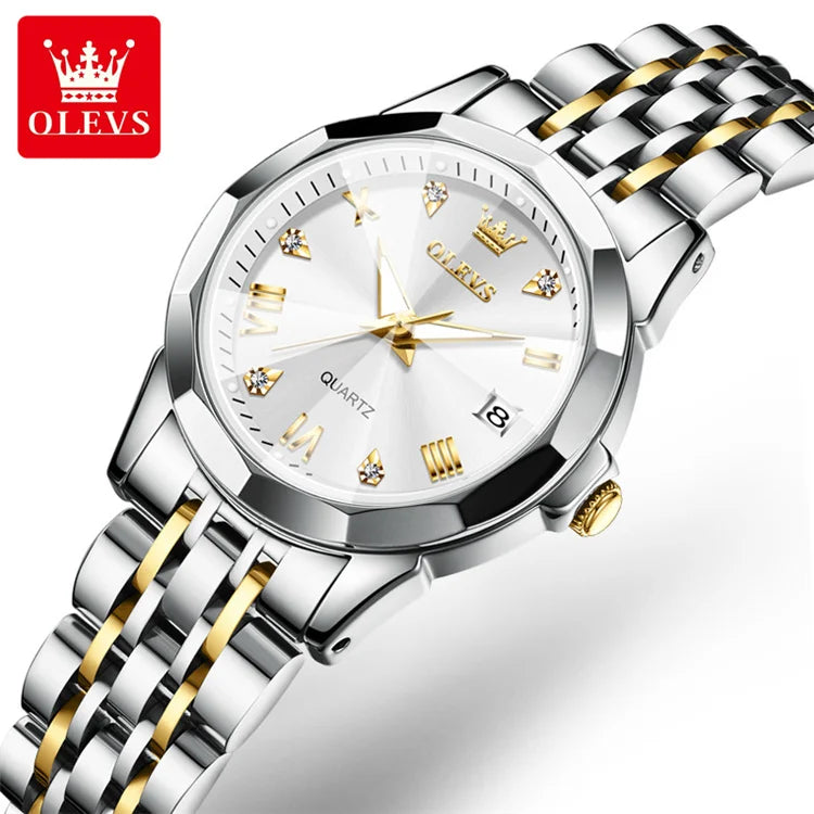 OLEVS 9931 Women's Quartz Watch – Original Luxury Stainless Steel Dual Calendar Waterproof Ladies Wristwatch Sidone
