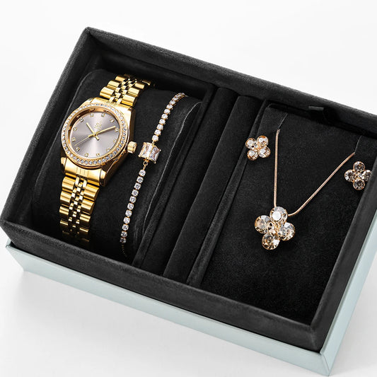 SHENGKE K0156L Women’s Luxury Watch Gift Box Set – Gold Ladies Wristwatch with Necklace, Earrings, and Bracelet | Perfect Gift for Women Carla Mae