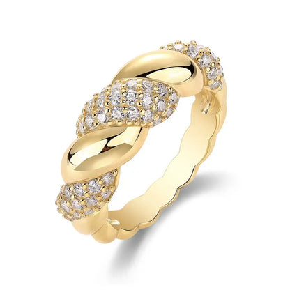 18K Gold Plated 925 Sterling Silver Twisted Galaxy Moissanite Ring with Pavé Stones for Women