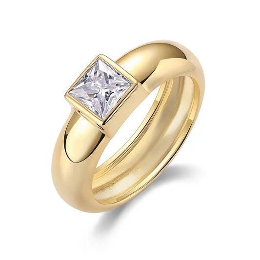 1CT 5.5mm Princess Cut Moissanite Ring – S925 Sterling Silver, 18K Gold Plated Women's Valentine’s Day Gift
