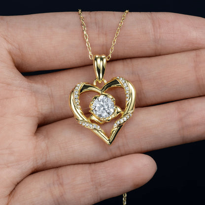 Rose Flower Heart Moissanite Necklace for Women – S925 Sterling Silver, 14K Gold Plated VVS Pendant, Anniversary & Birthday Gift Mihrimah