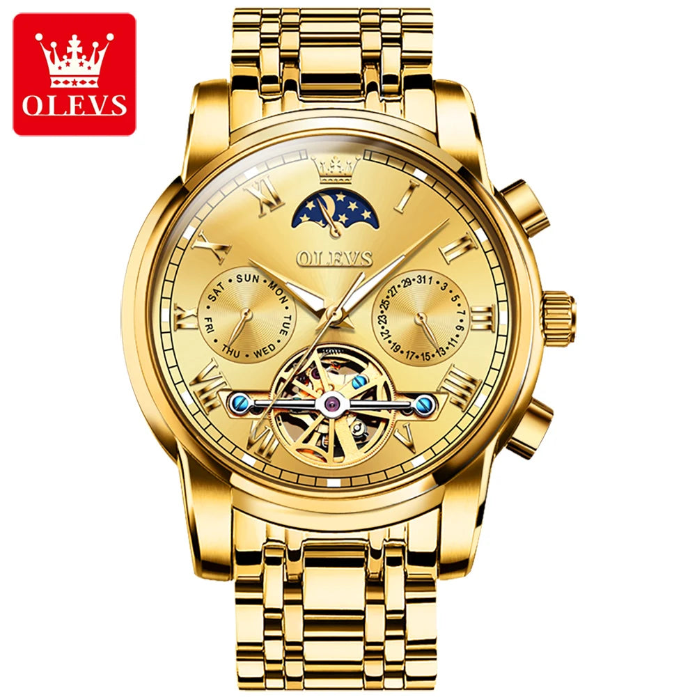 OLEVS 6617 Men's Tourbillon Watch - Classic Business Style, Stainless Steel Band, Skeleton Dial, Automatic Mechanical Wristwatch