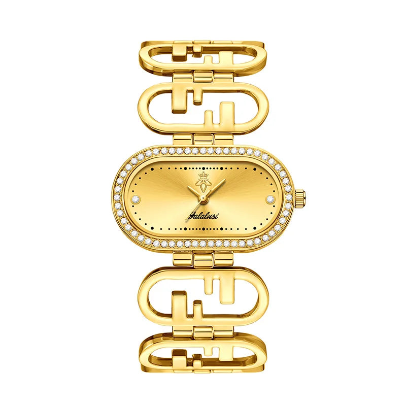 Women’s Oval Quartz Watch – Gold‑Tone Alloy Case with Diamond Accents, 30M Water Resistant Analog Watch for Daily Wear & Gifts Velmira