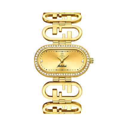 Women’s Oval Quartz Watch – Gold‑Tone Alloy Case with Diamond Accents, 30M Water Resistant Analog Watch for Daily Wear & Gifts Velmira