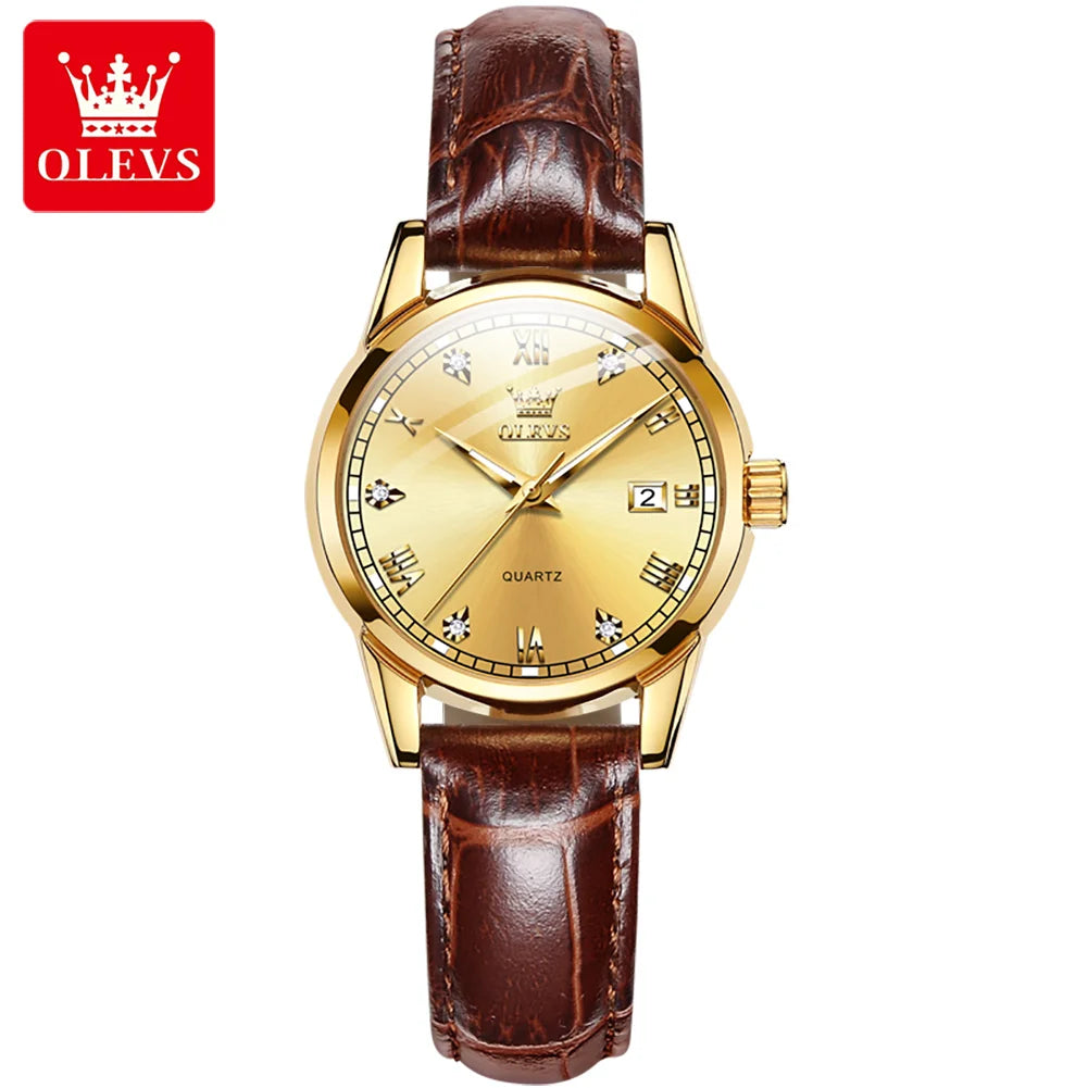 OLEVS 6896 Genuine Leather Quartz Watch – Waterproof Unisex Design with Stylish Dial for Men and Women