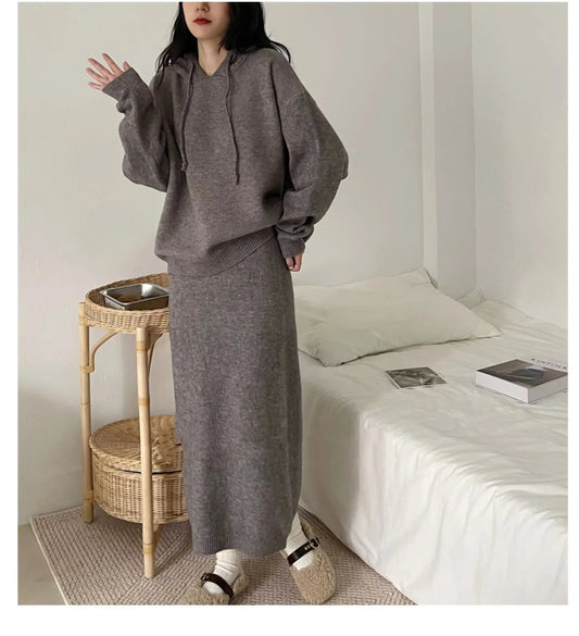 Women’s Hooded Sweater and Long Skirt Twin Set – Fashionable Autumn New Arrivals for Ladies Seren