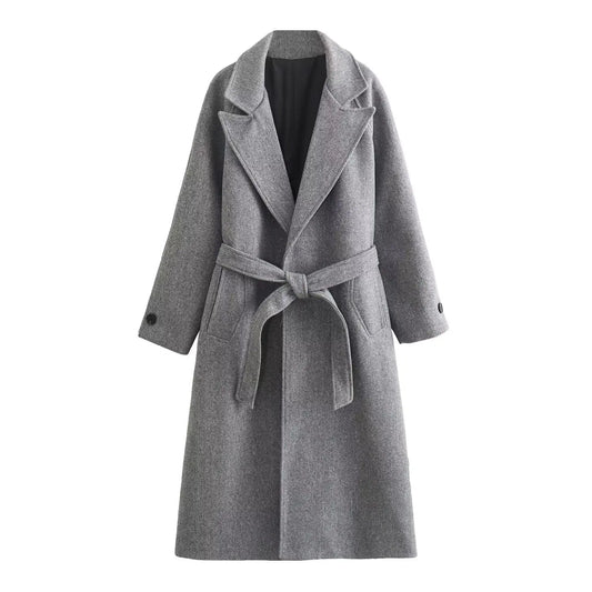 Elegant Long Sleeve Fall Overcoat – Women's Belted Vintage Coat Audrey
