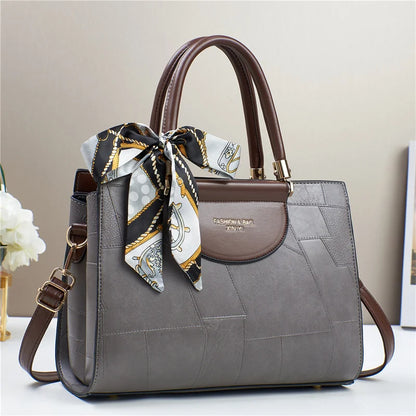 Women’s PU Leather Handbag – New Design Crossbody Bag with Tie Cloth Accent Elisa