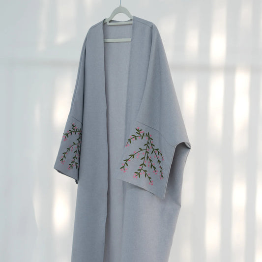 Traditional Embroidered Open-Front Abaya Coat – Turkey-Inspired Modest Maxi Dress for Muslim Women Sana