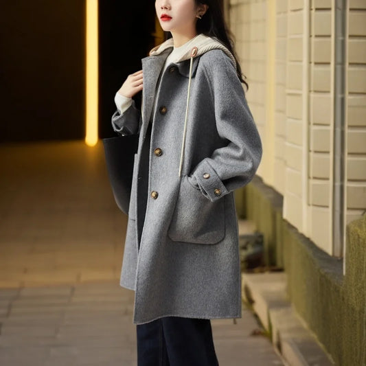 Elegant Hooded Woolen Women's Coat – Fashionable Winter Style Zoe